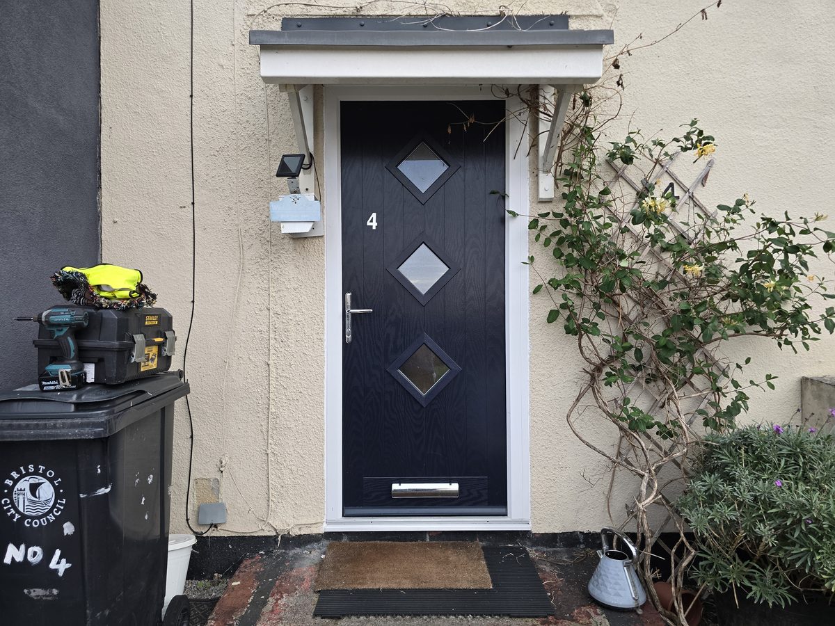 New blue composite front door installed at a Bristol property