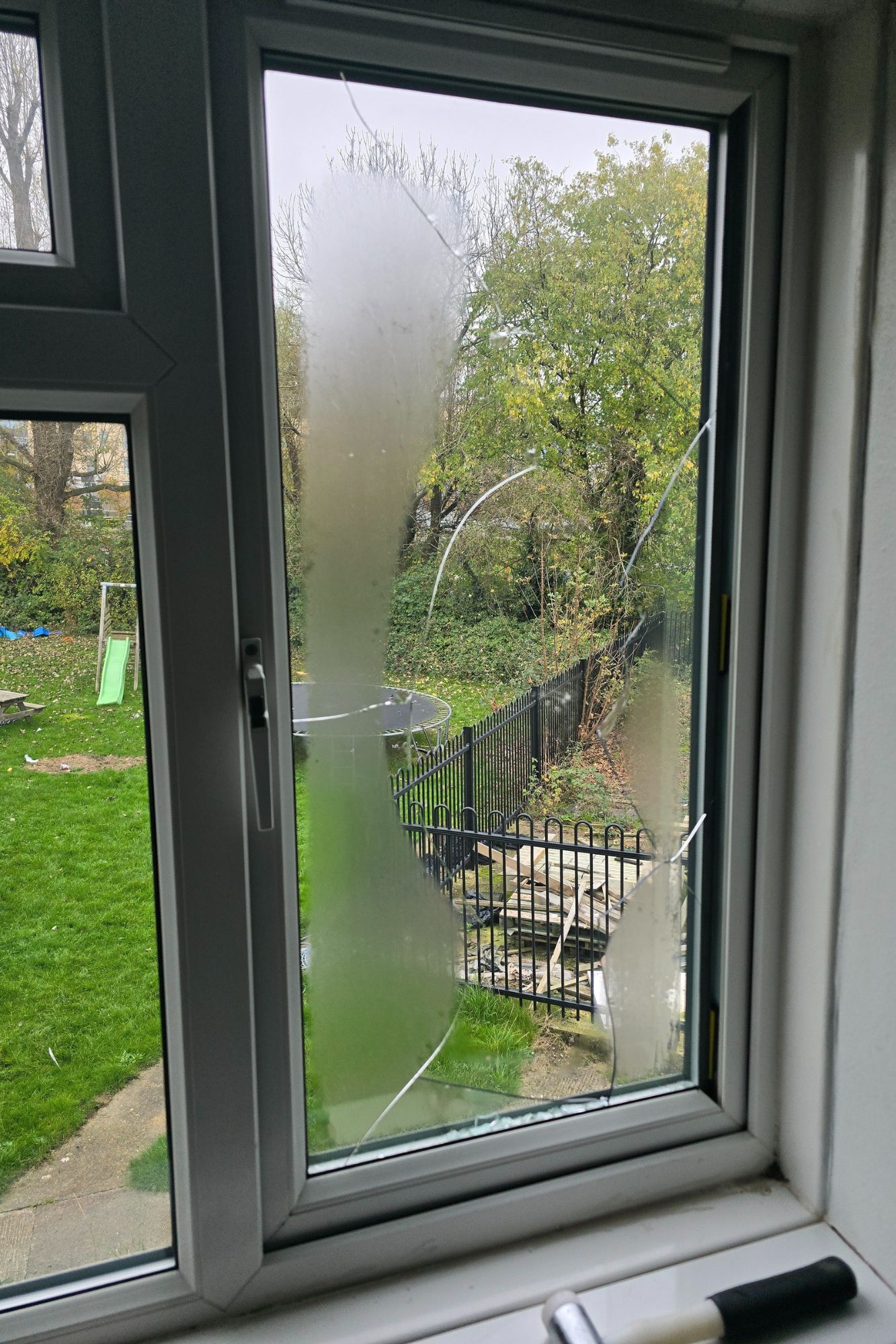 Broken cracked glass in a uPVC window